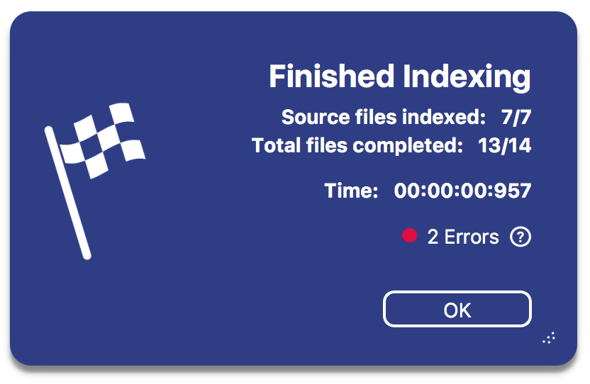 Finished Indexing Dialog